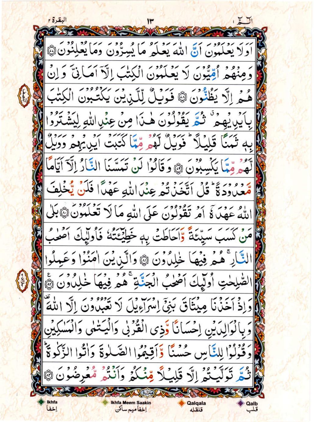 Read 15 Lines Color Coded Quran, Part / Chapter / Siparah 1 Page 13