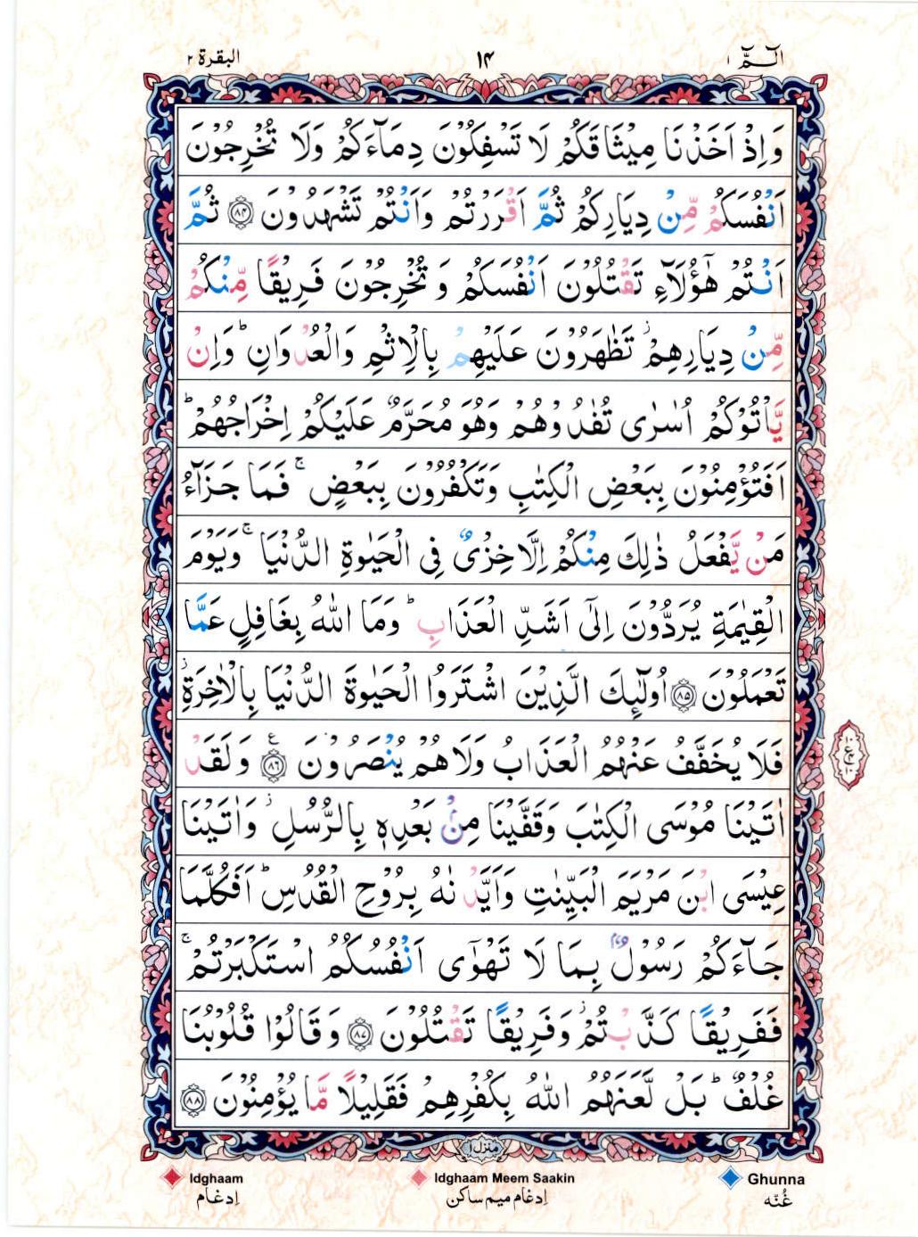 Read 15 Lines Color Coded Quran, Part / Chapter / Siparah 1 Page 14