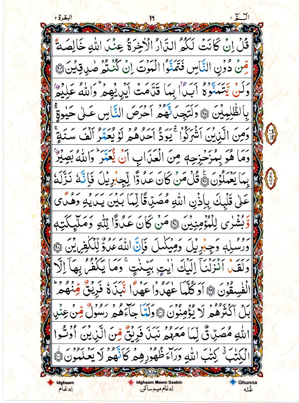 Read 15 Lines Color Coded Quran, Part / Chapter / Siparah 1 Page 16