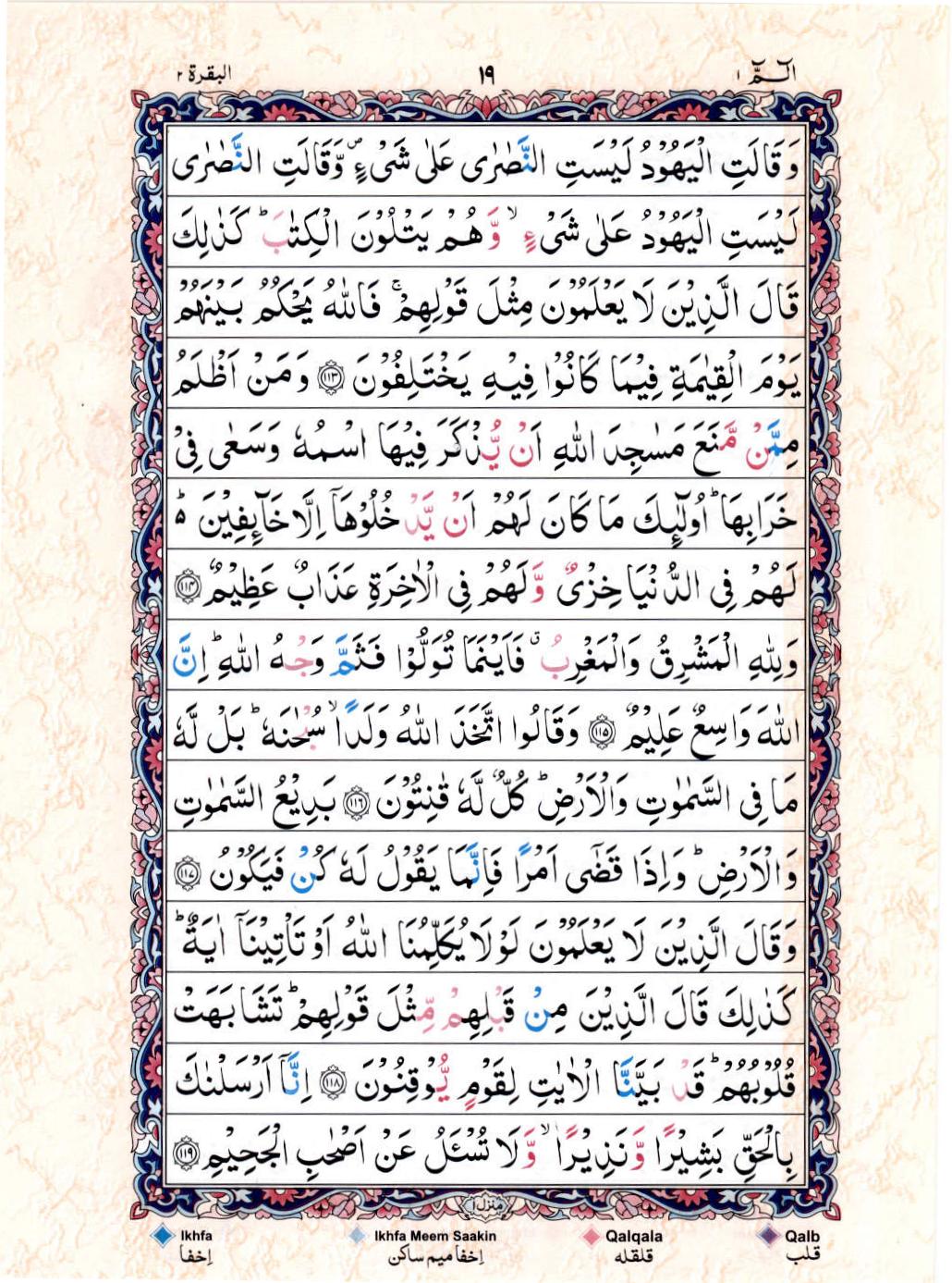 Read 15 Lines Color Coded Quran, Part / Chapter / Siparah 1 Page 19