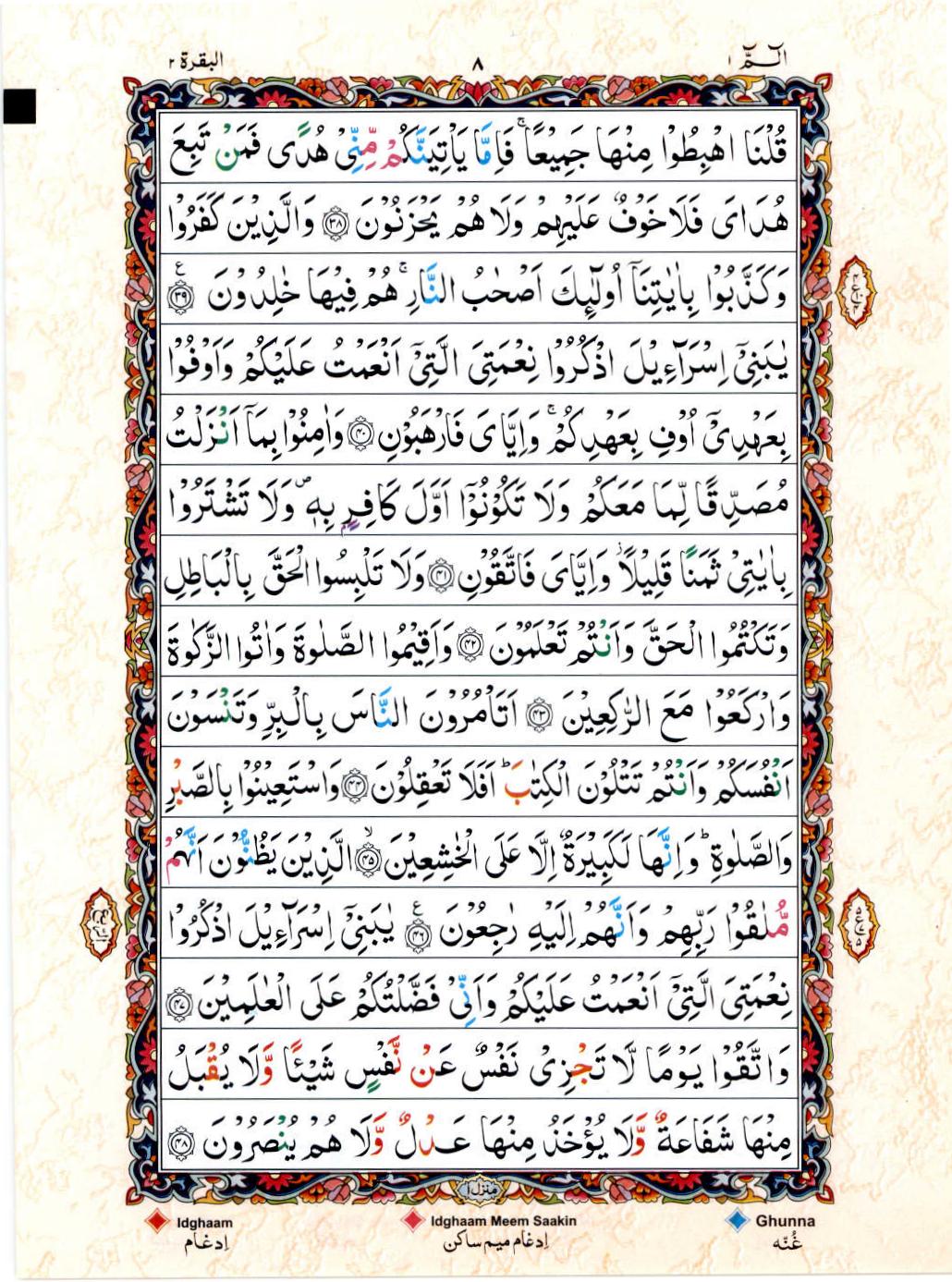 Read 15 Lines Color Coded Quran, Part / Chapter / Siparah 1 Page 8