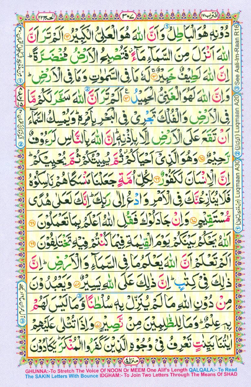 Read Al-Quran, Part / Chapter / Siparah 17 Page 307