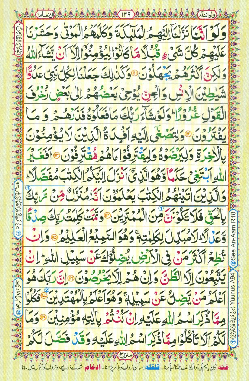 Read Al-Quran, Part / Chapter / Siparah 8 Page 129