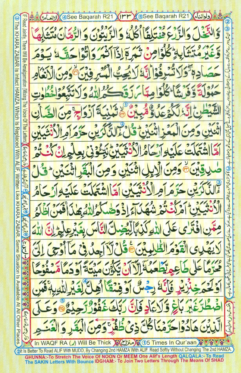 Read Al-Quran, Part / Chapter / Siparah 8 Page 133