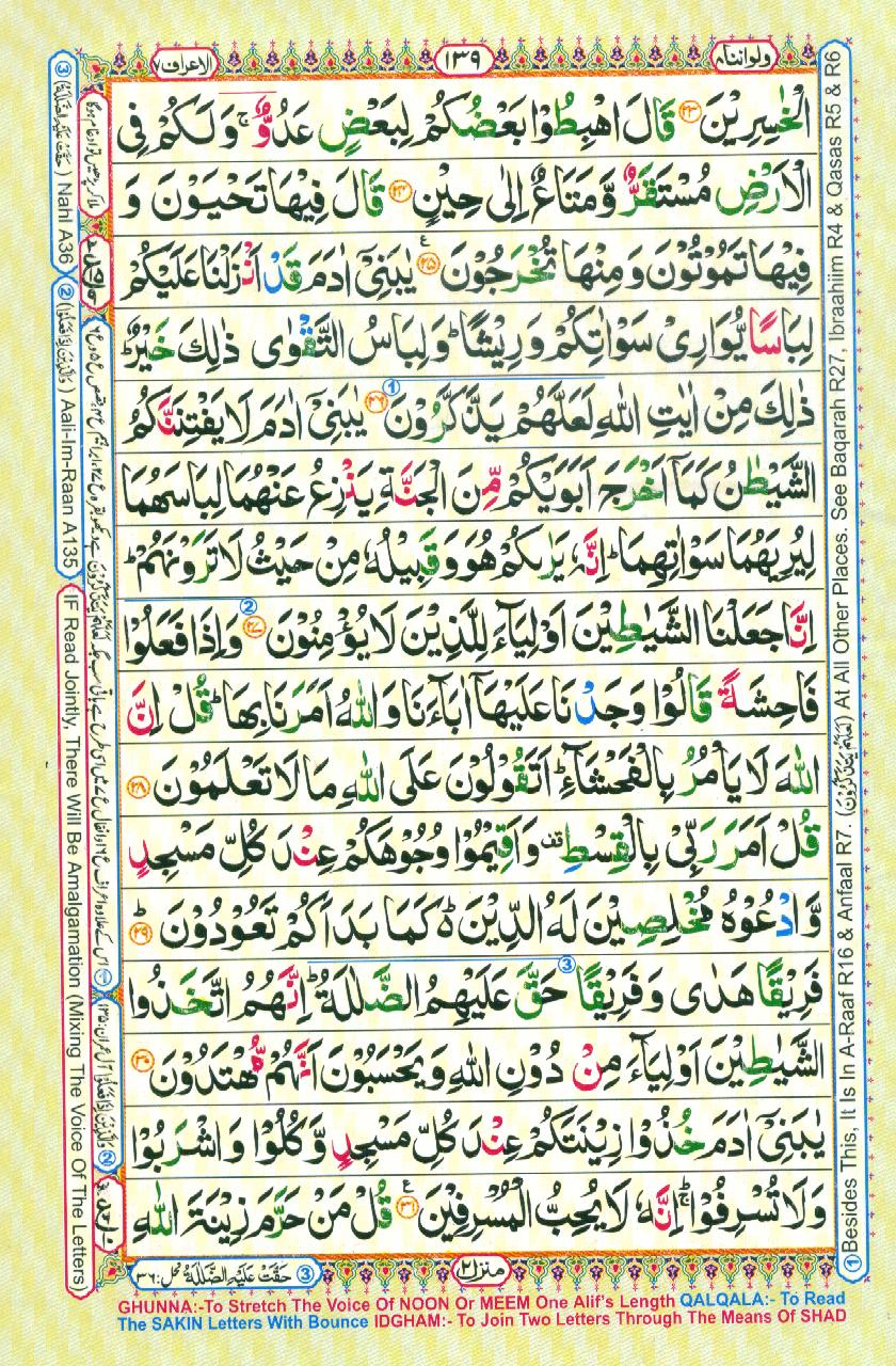 Read Al-Quran, Part / Chapter / Siparah 8 Page 139