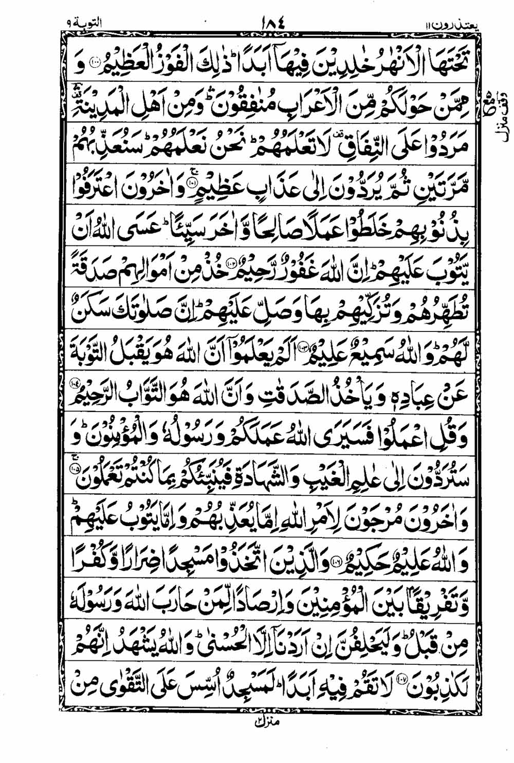 Read 16 Lines Taj Company Quran, Part / Chapter / Siparah 11 Page 185