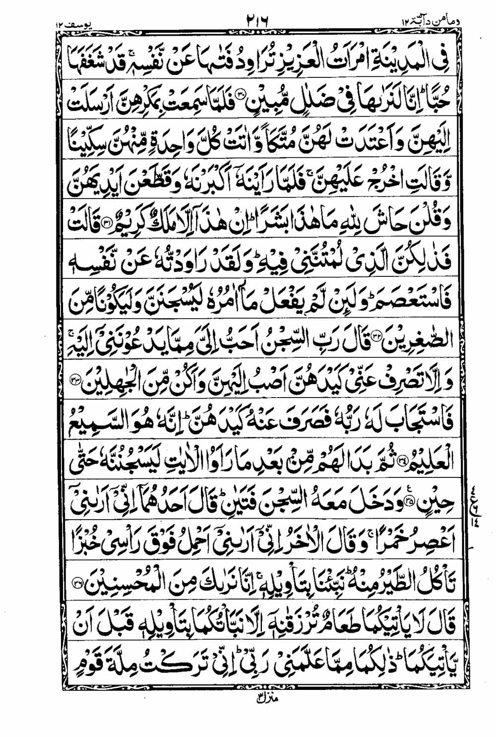 Read 16 Lines Taj Company Quran, Part / Chapter / Siparah 12 Page 217