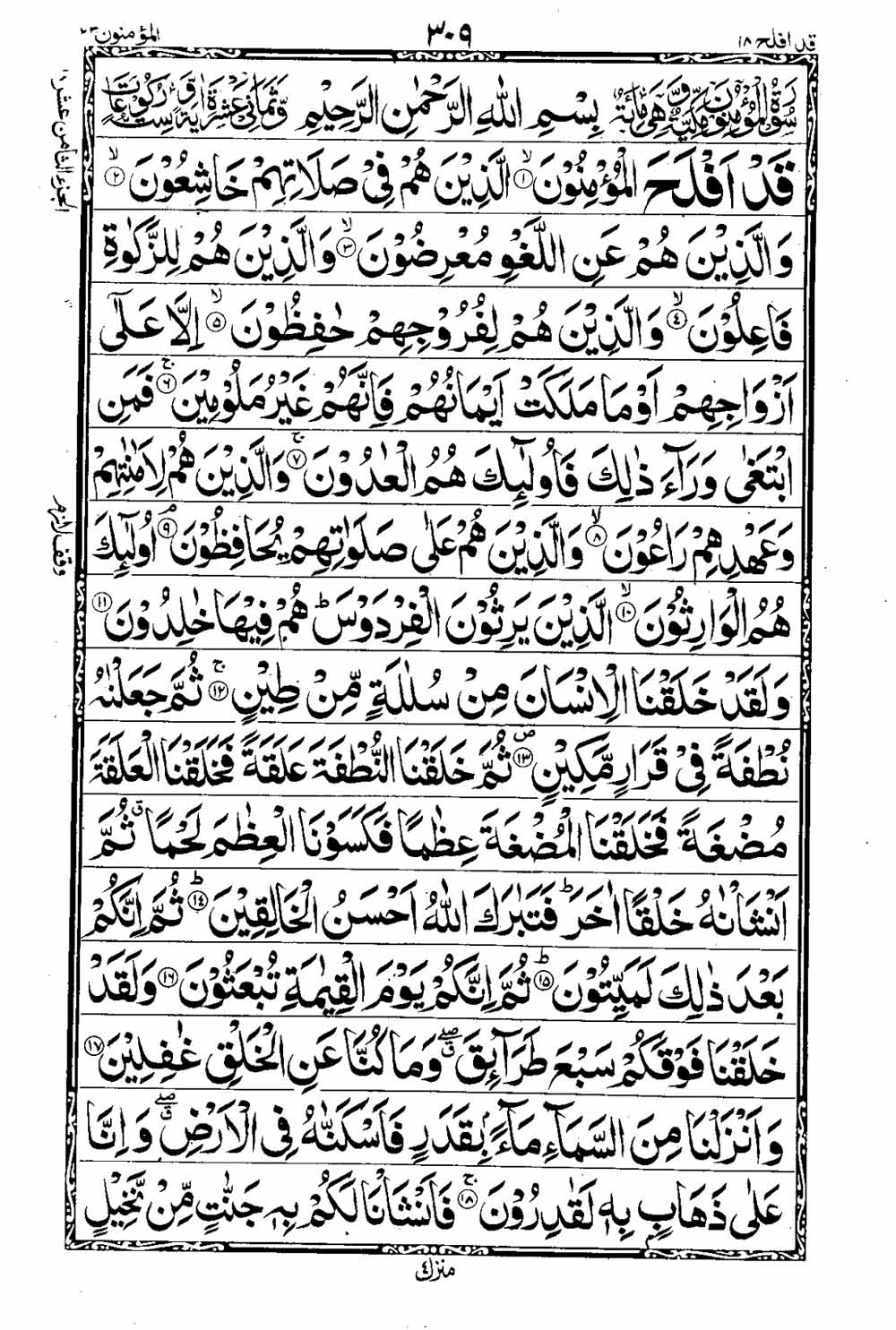 Read 16 Lines Taj Company Quran, Part / Chapter / Siparah 18 Page 310