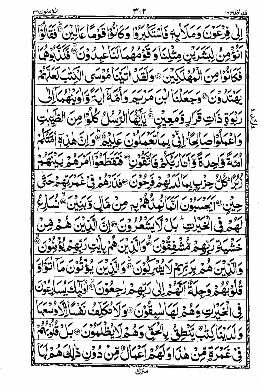 Read 16 Lines Taj Company Quran, Part / Chapter / Siparah 18 Page 313
