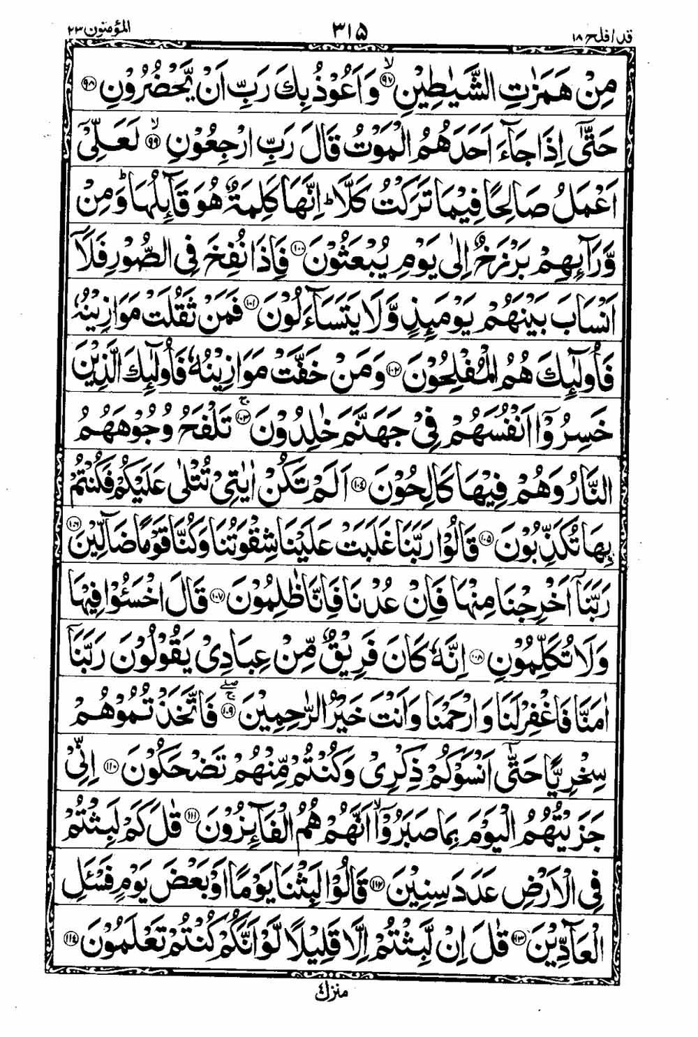 Read 16 Lines Taj Company Quran, Part / Chapter / Siparah 18 Page 316