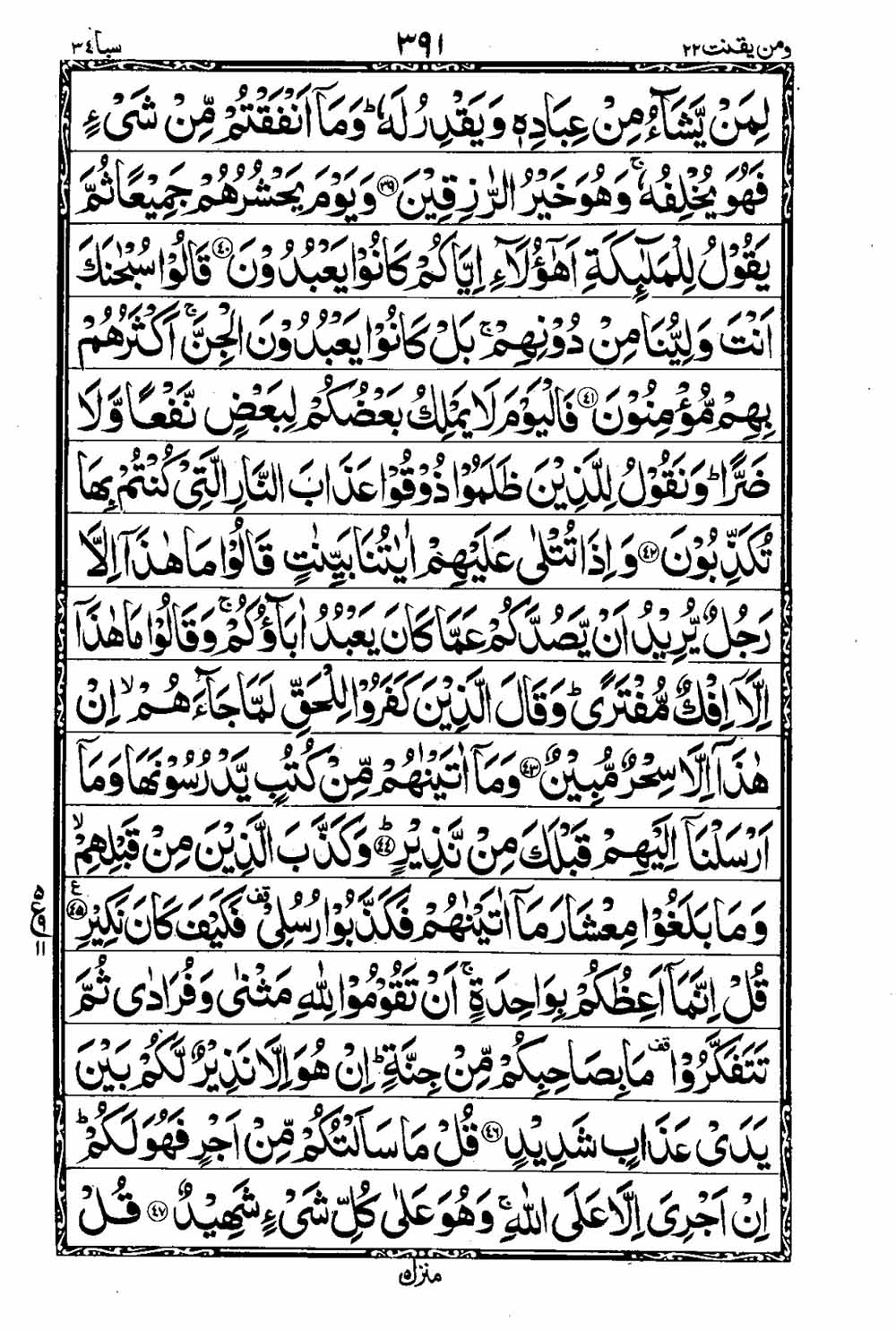 Read 16 Lines Taj Company Quran, Part / Chapter / Siparah 22 Page 392