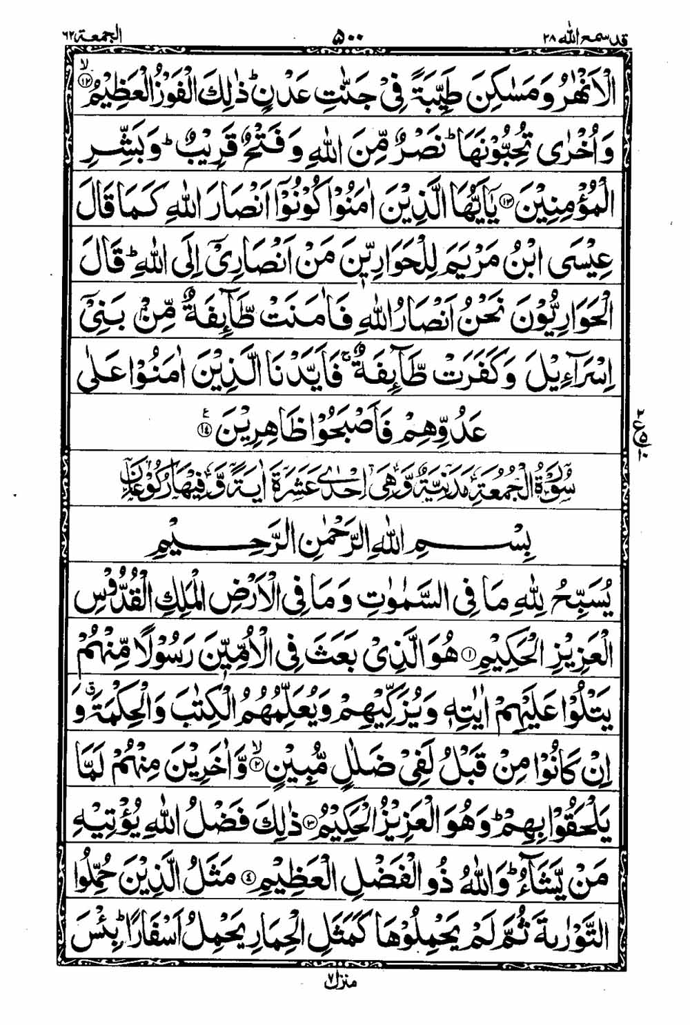 Read 16 Lines Taj Company Quran, Part / Chapter / Siparah 28 Page 501