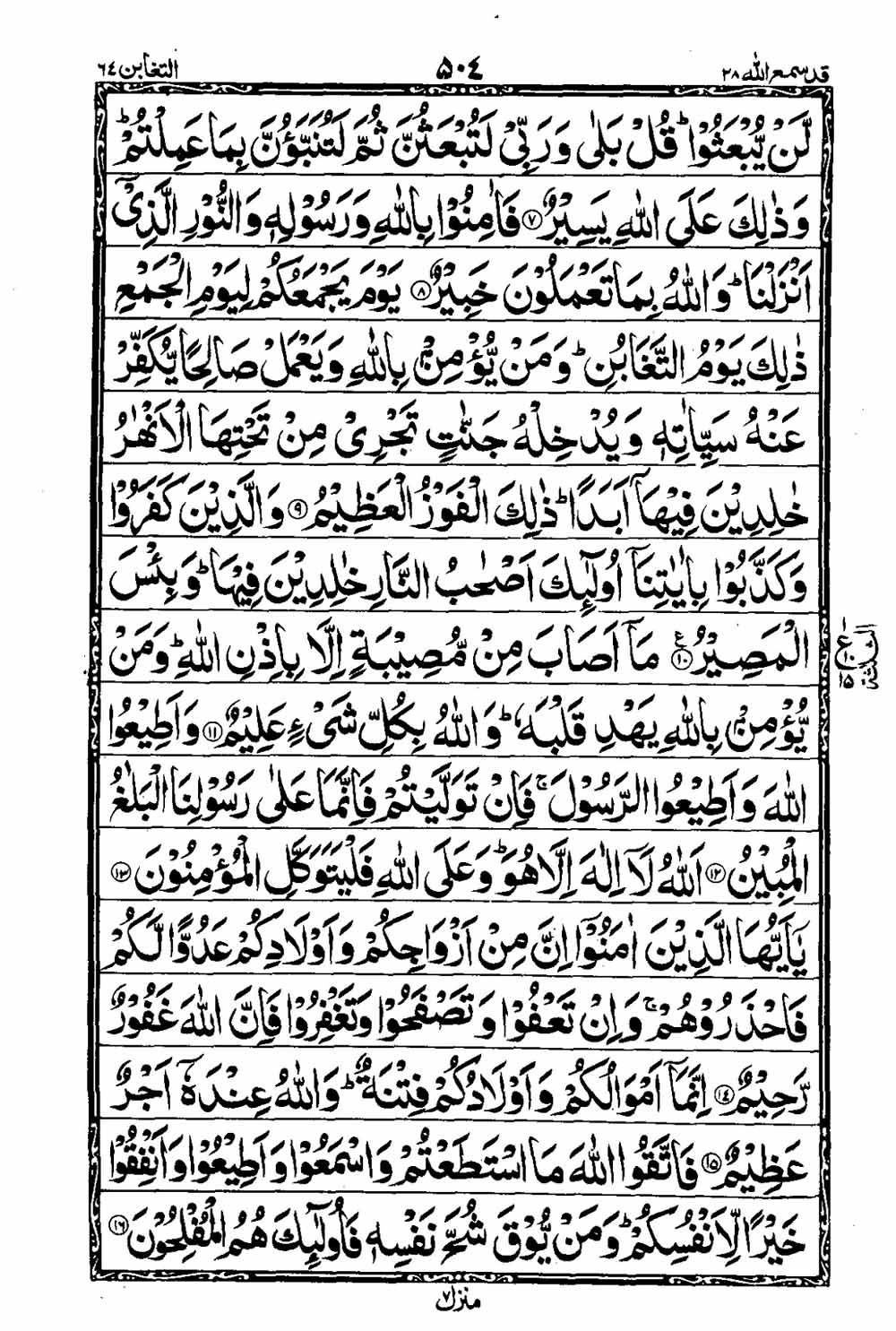 Read 16 Lines Taj Company Quran, Part / Chapter / Siparah 28 Page 505