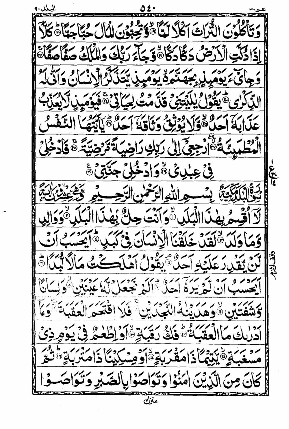 Read 16 Lines Taj Company Quran, Part / Chapter / Siparah 30 Page 541