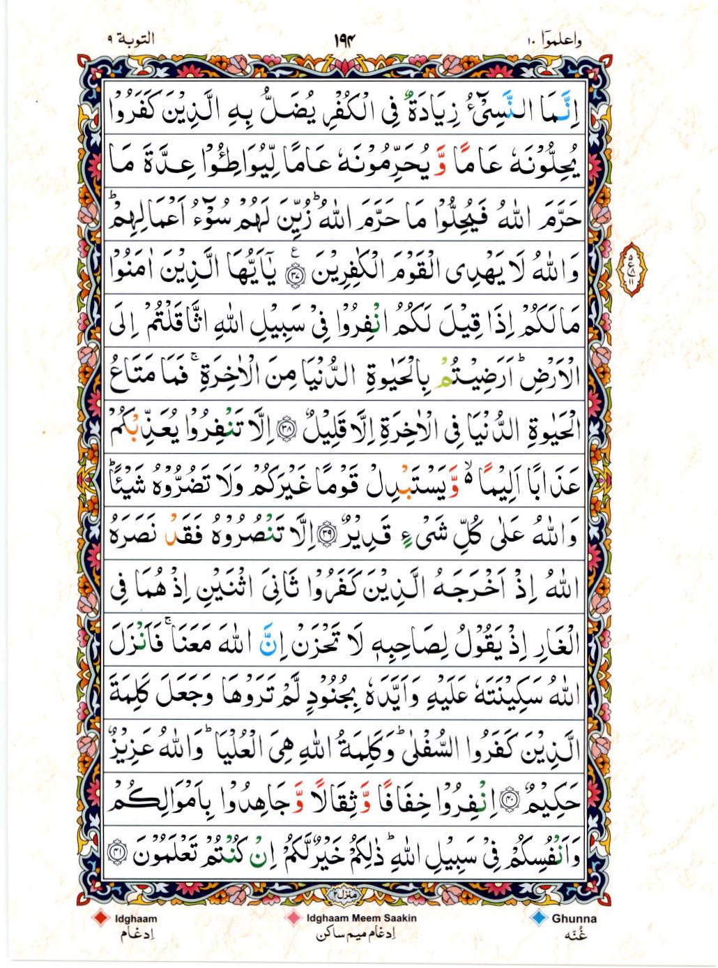 Read 15 Lines Color Coded Quran, Part / Chapter / Siparah 10 Page 194