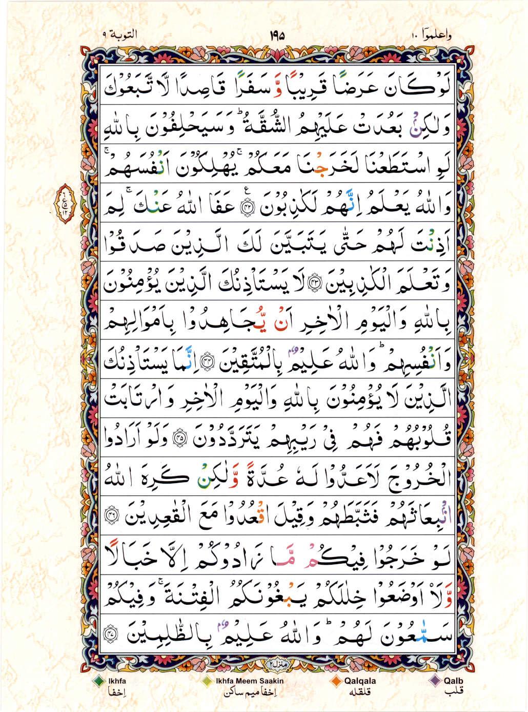 Read 15 Lines Color Coded Quran, Part / Chapter / Siparah 10 Page 195