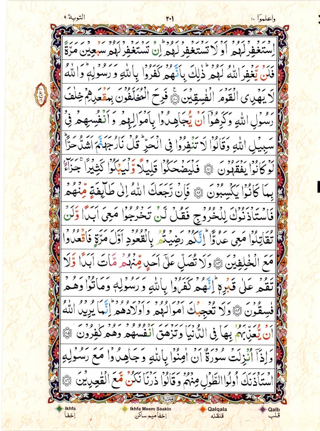 Read 15 Lines Color Coded Quran, Part / Chapter / Siparah 10 Page 201