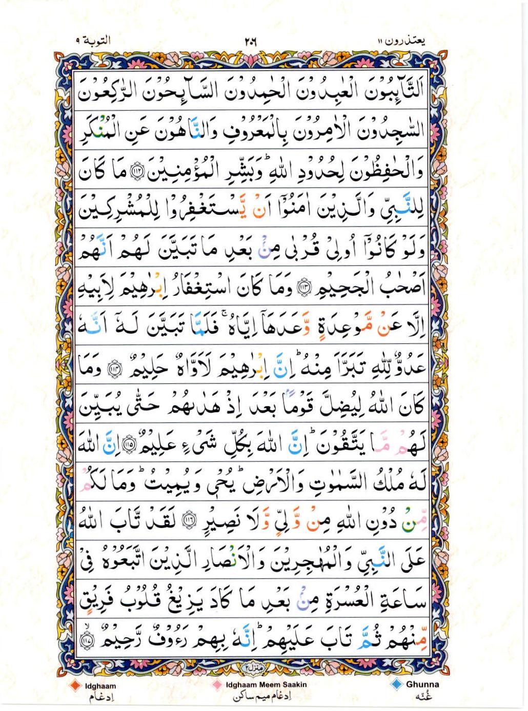 Read 15 Lines Color Coded Quran, Part / Chapter / Siparah 11 Page 206