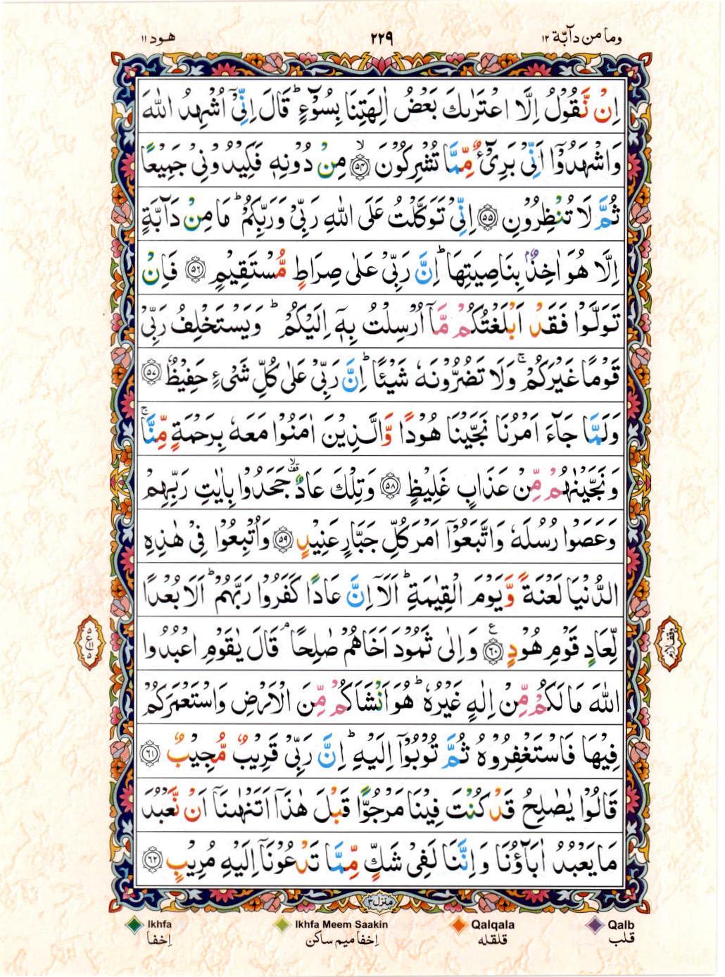 Read 15 Lines Color Coded Quran, Part / Chapter / Siparah 12 Page 229