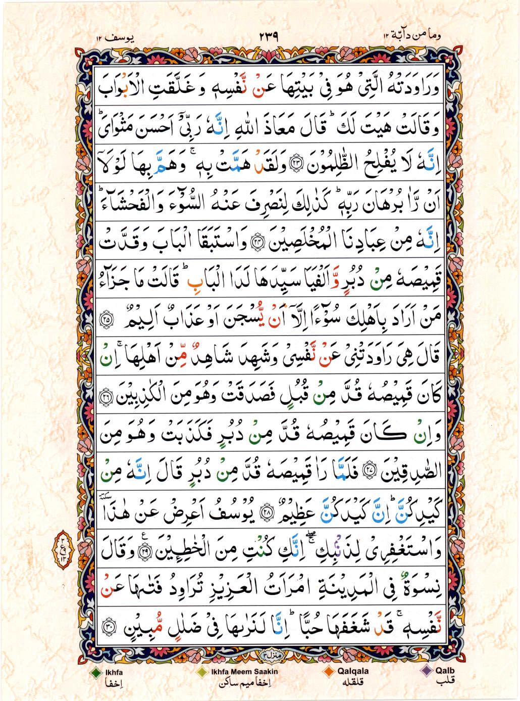 Read 15 Lines Color Coded Quran, Part / Chapter / Siparah 12 Page 239