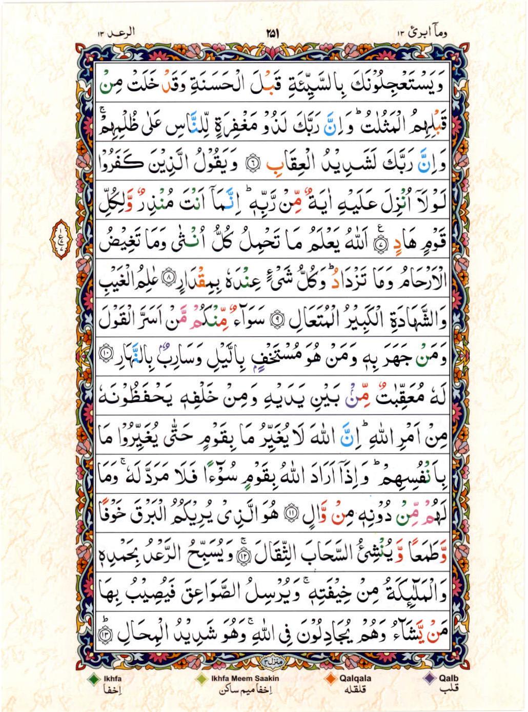 Read 15 Lines Color Coded Quran, Part / Chapter / Siparah 13 Page 251