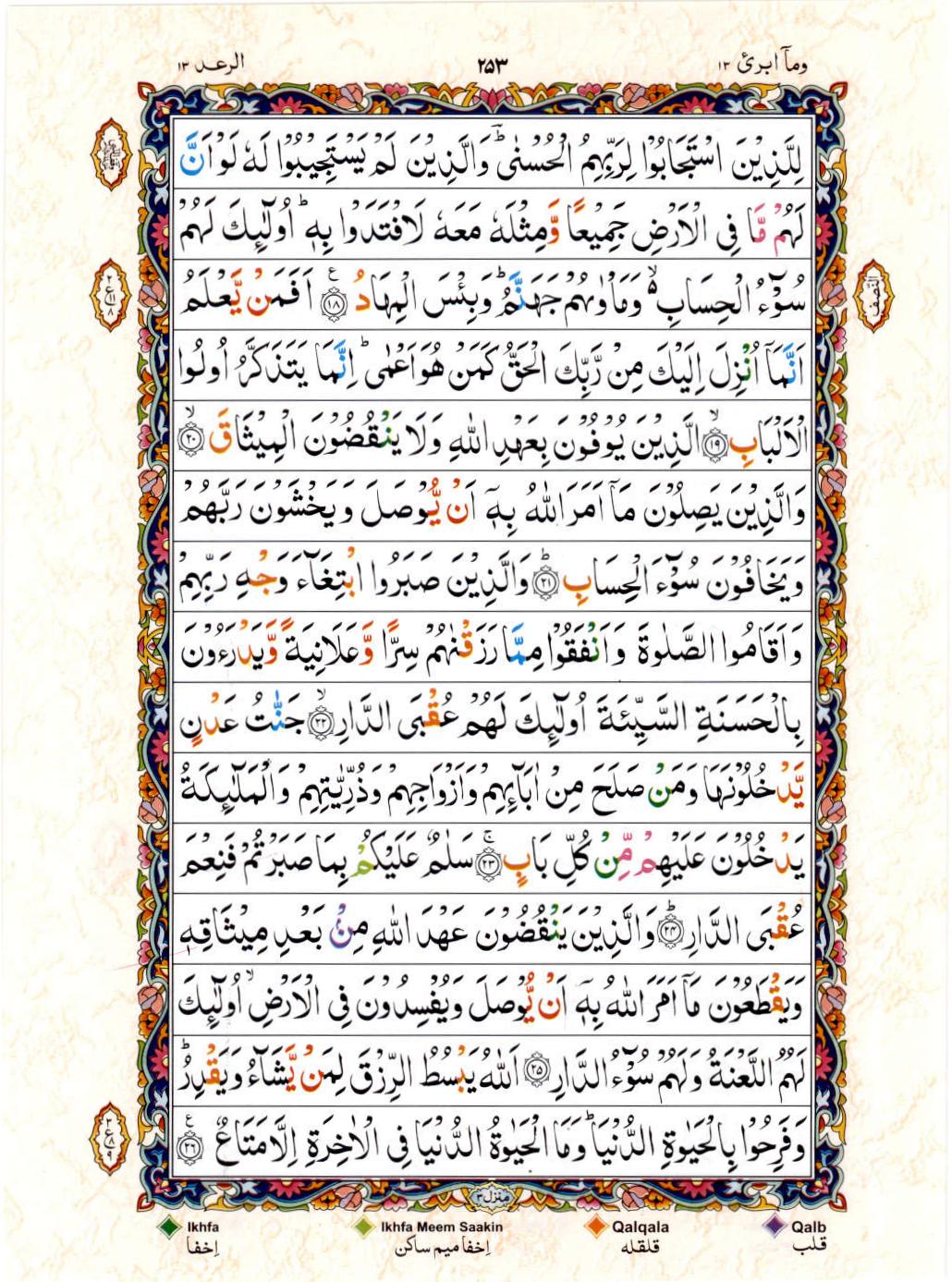 Read 15 Lines Color Coded Quran, Part / Chapter / Siparah 13 Page 253