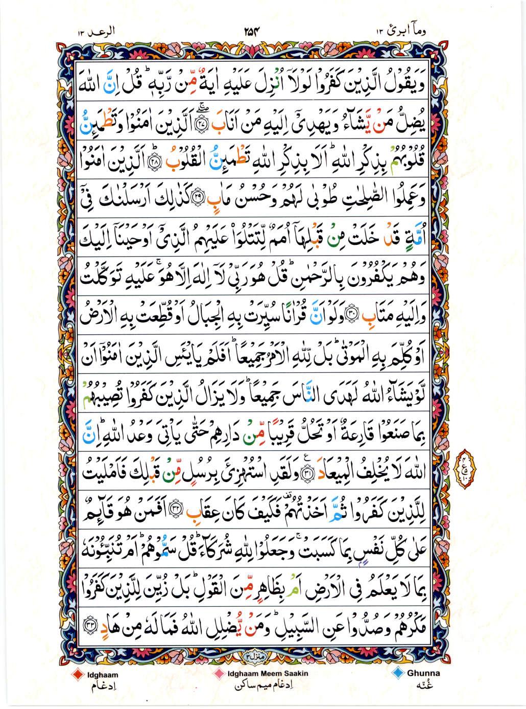 Read 15 Lines Color Coded Quran, Part / Chapter / Siparah 13 Page 254