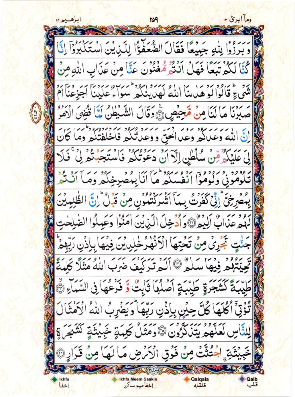 Read 15 Lines Color Coded Quran, Part / Chapter / Siparah 13 Page 259