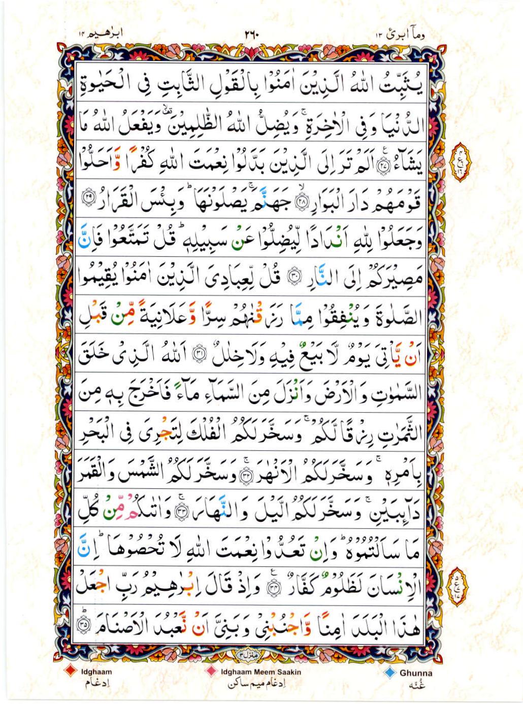 Read 15 Lines Color Coded Quran, Part / Chapter / Siparah 13 Page 260