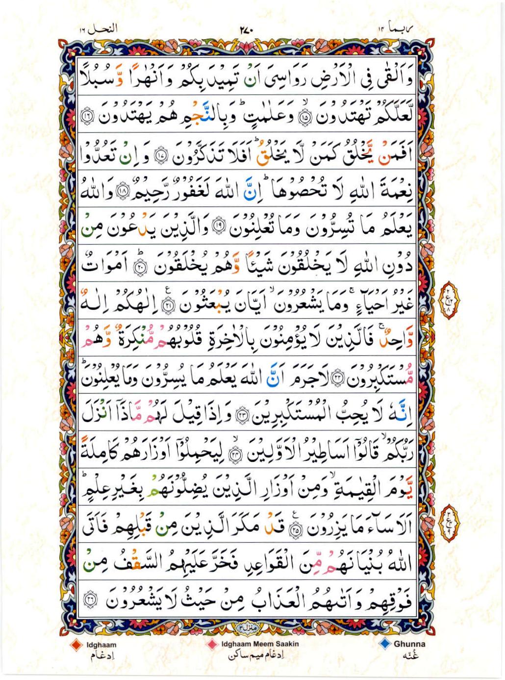 Read 15 Lines Color Coded Quran, Part / Chapter / Siparah 14 Page 270