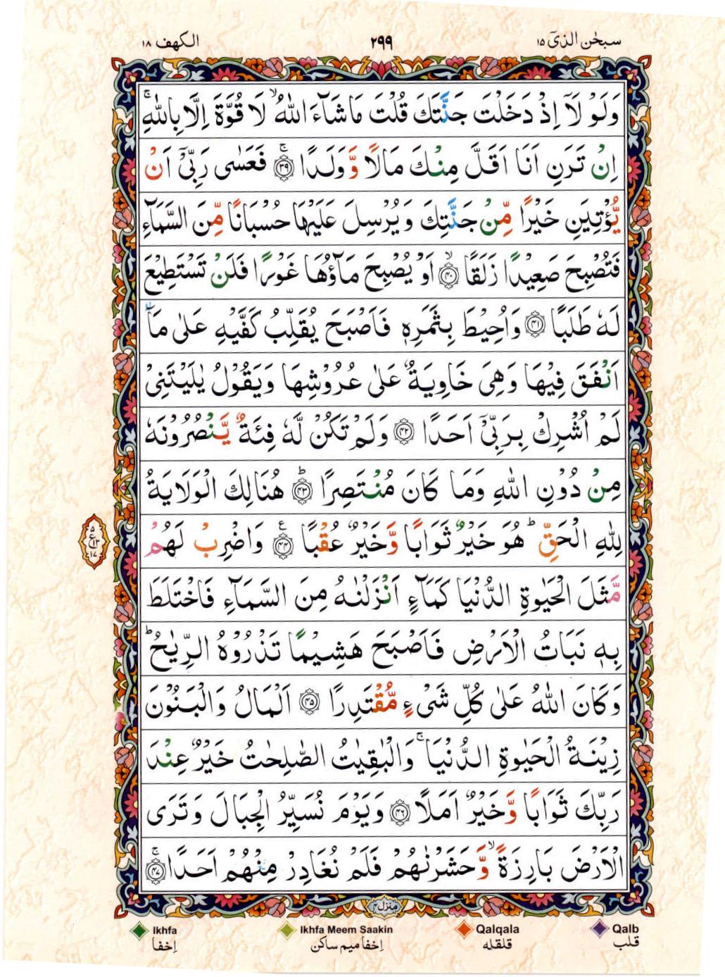 Read 15 Lines Color Coded Quran, Part / Chapter / Siparah 15 Page 299