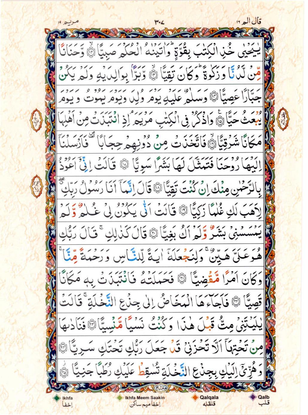 Read 15 Lines Color Coded Quran, Part / Chapter / Siparah 16 Page 307