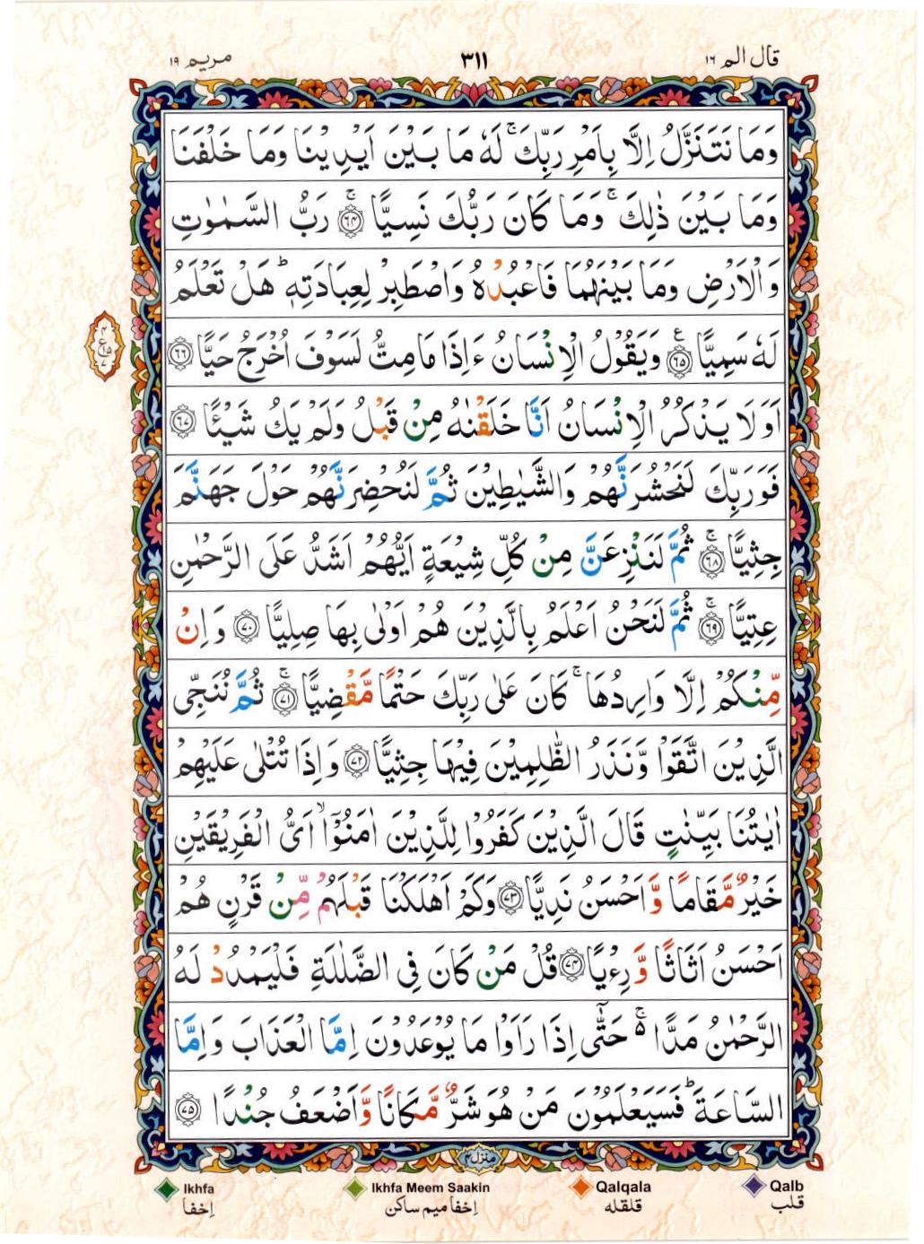 Read 15 Lines Color Coded Quran, Part / Chapter / Siparah 16 Page 311