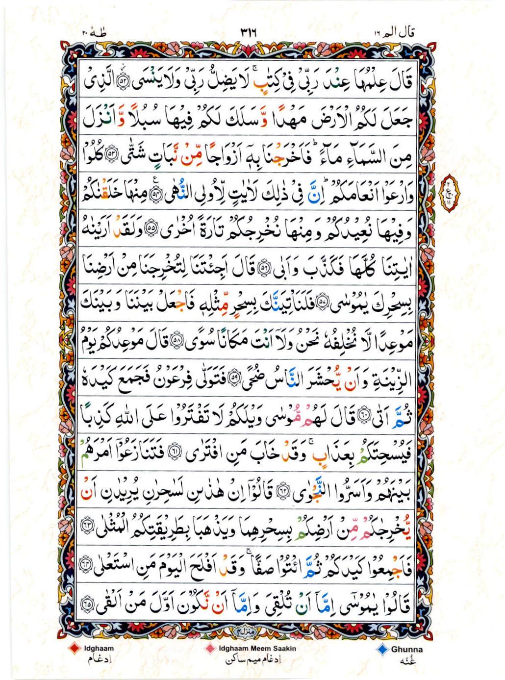 Read 15 Lines Color Coded Quran, Part / Chapter / Siparah 16 Page 316