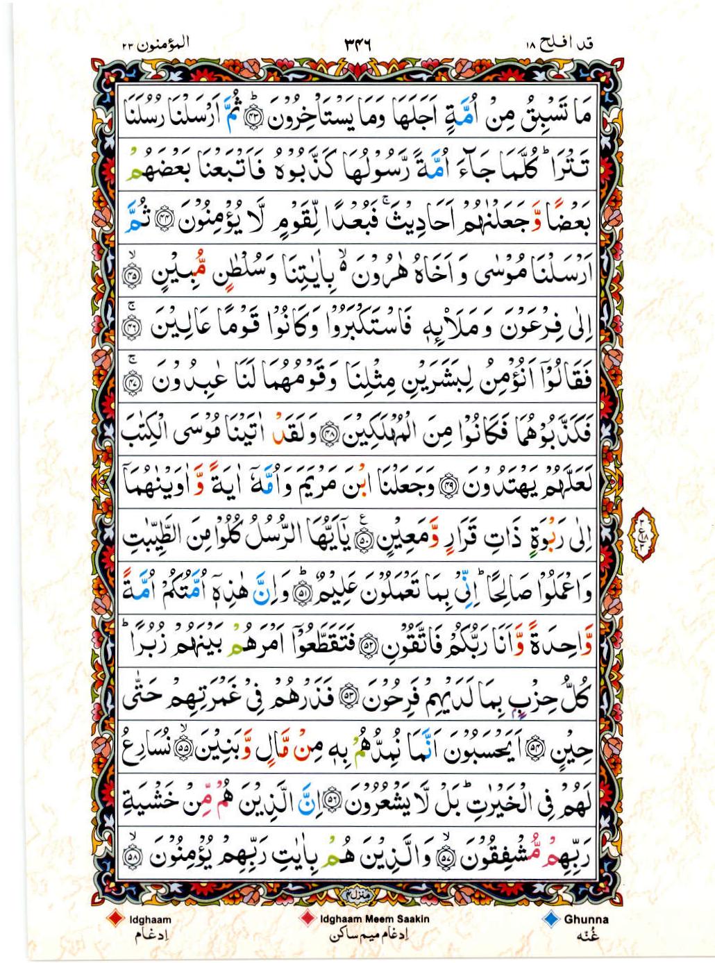 Read 15 Lines Color Coded Quran, Part / Chapter / Siparah 18 Page 346