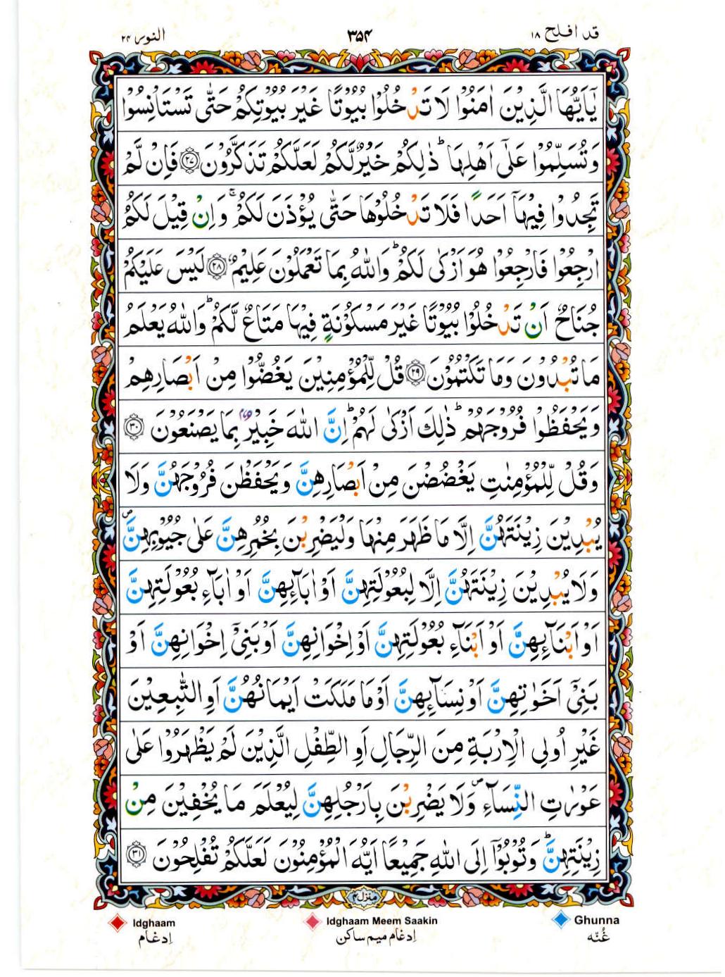 Read 15 Lines Color Coded Quran, Part / Chapter / Siparah 18 Page 354