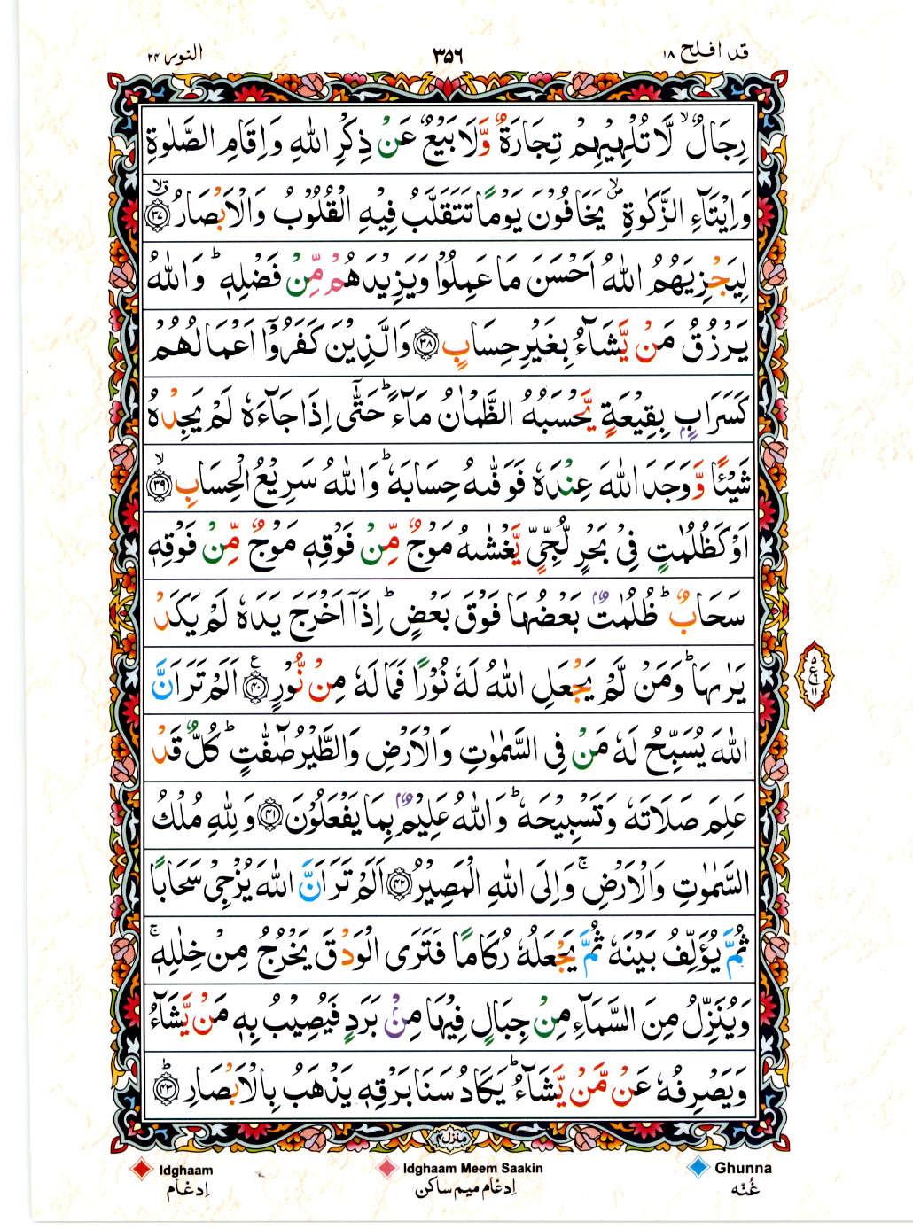 Read 15 Lines Color Coded Quran, Part / Chapter / Siparah 18 Page 356