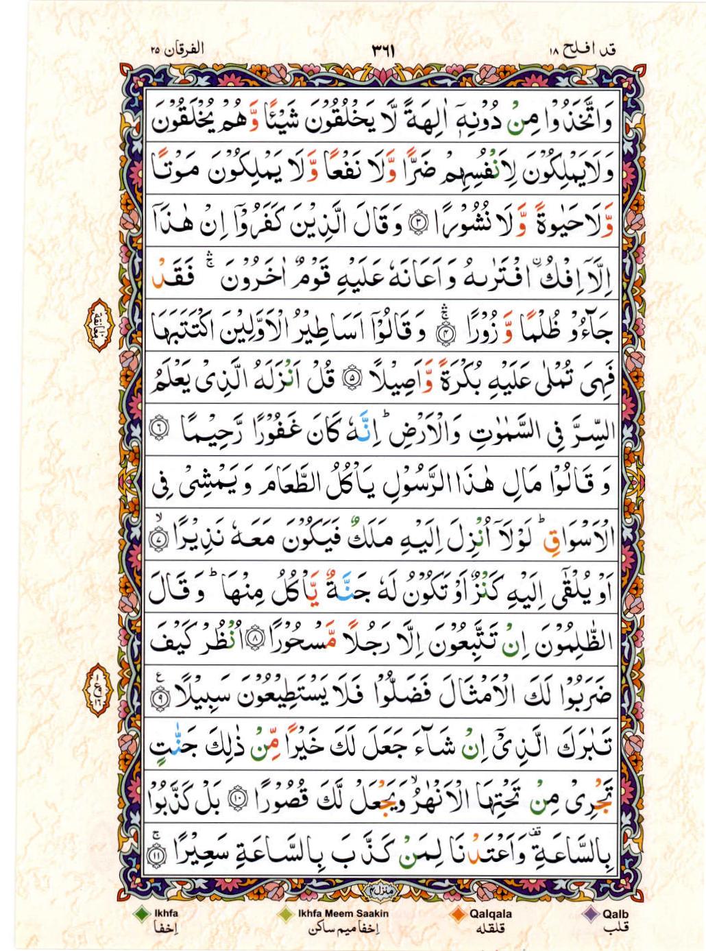 Read 15 Lines Color Coded Quran, Part / Chapter / Siparah 18 Page 361