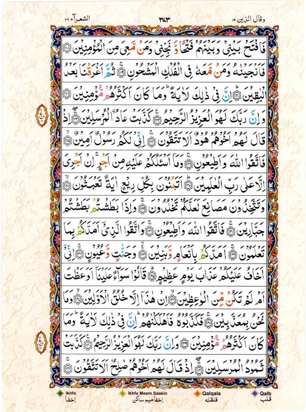 Read 15 Lines Color Coded Quran, Part / Chapter / Siparah 19 Page 373