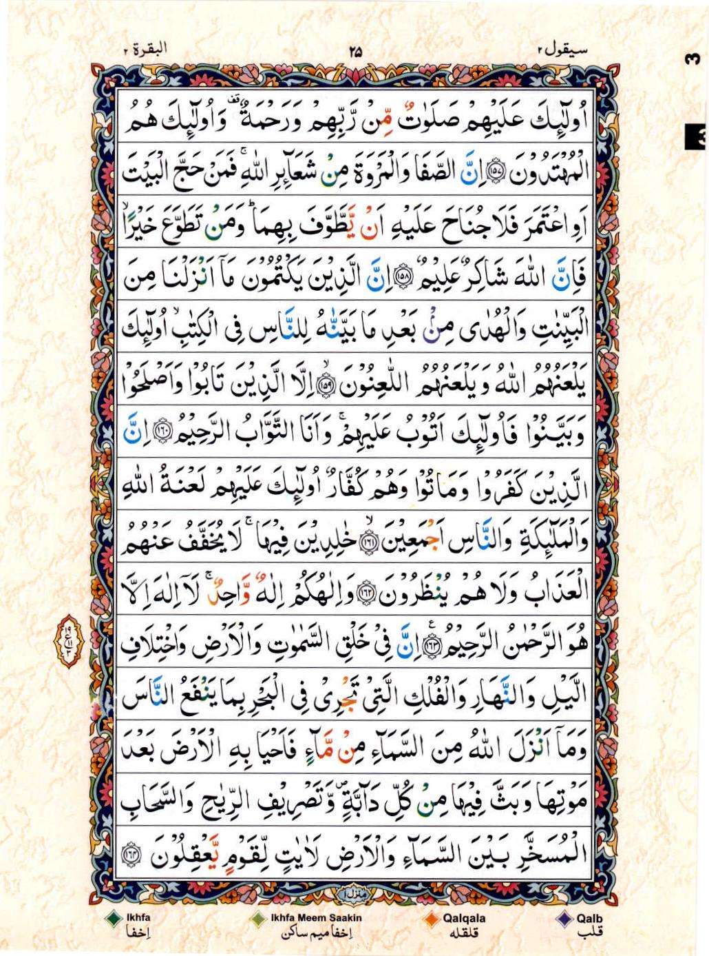 Read 15 Lines Color Coded Quran, Part / Chapter / Siparah 2 Page 25