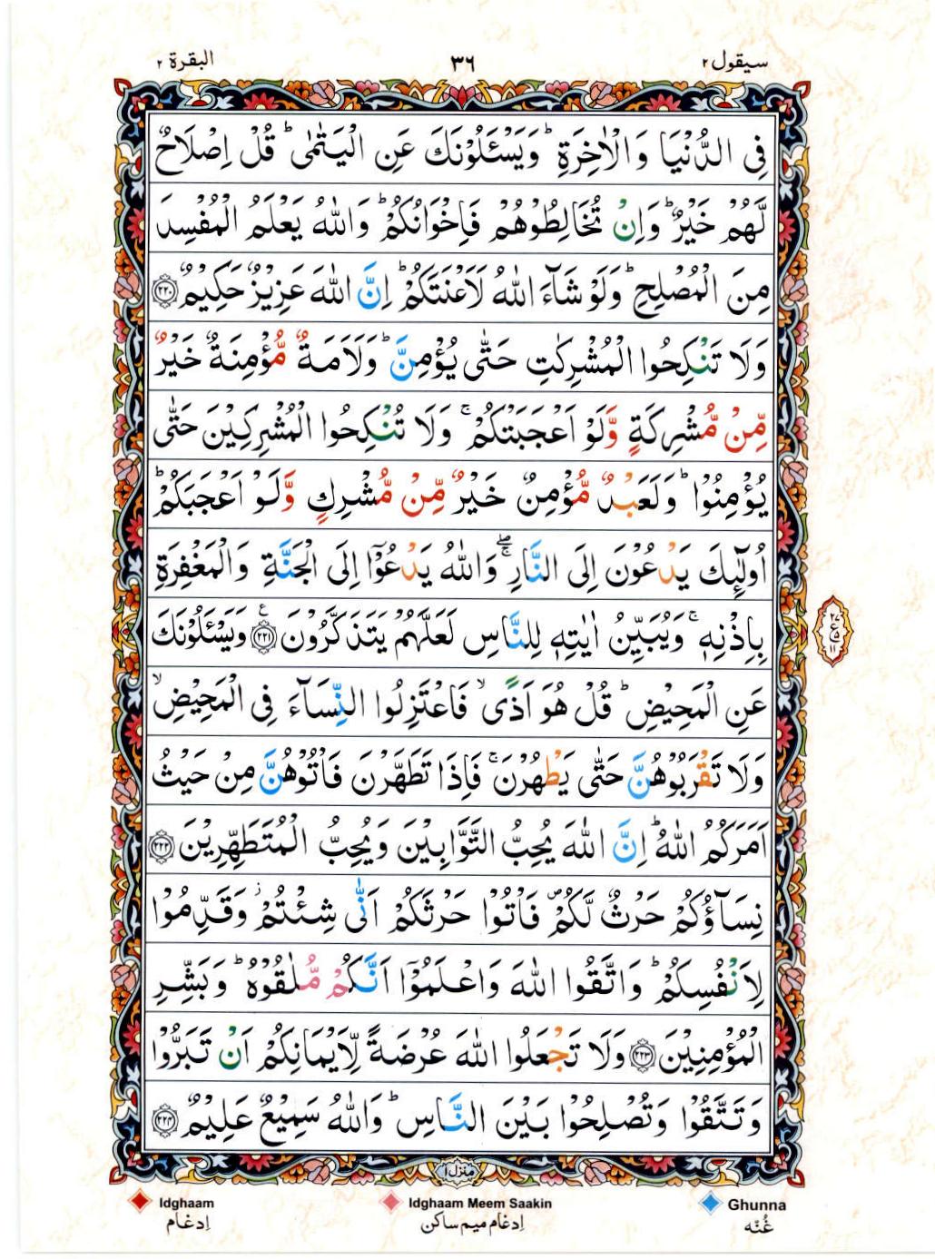 Read 15 Lines Color Coded Quran, Part / Chapter / Siparah 2 Page 36