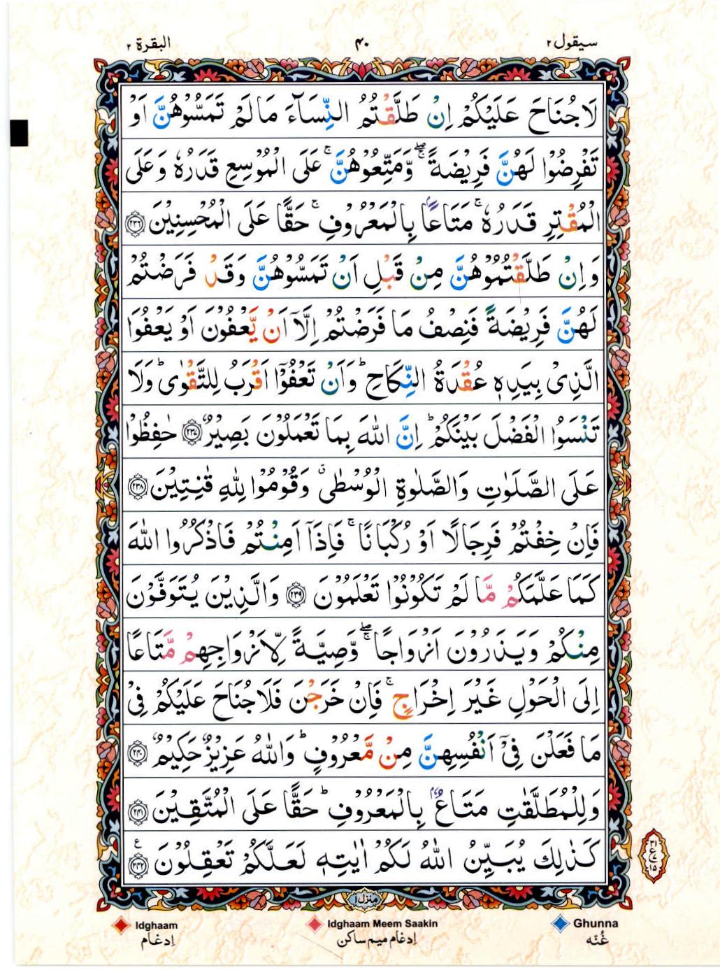 Read 15 Lines Color Coded Quran, Part / Chapter / Siparah 2 Page 40