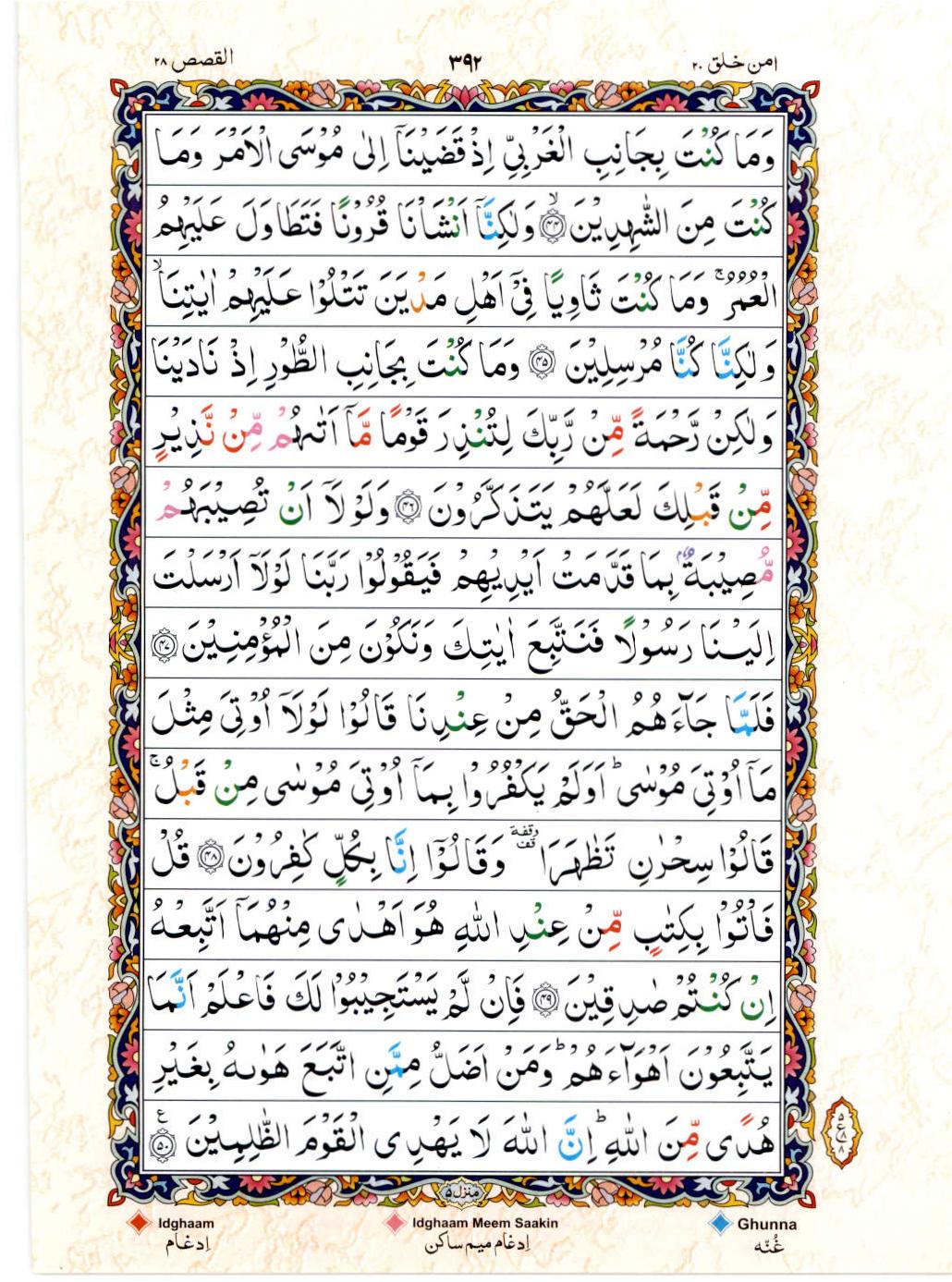 Read 15 Lines Color Coded Quran, Part / Chapter / Siparah 20 Page 392