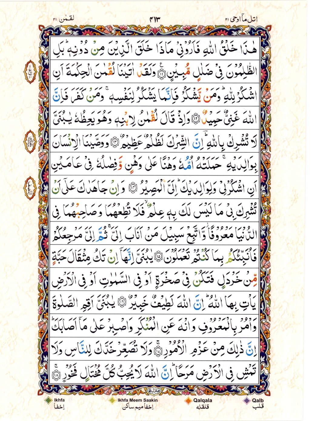 Read 15 Lines Color Coded Quran, Part / Chapter / Siparah 21 Page 413