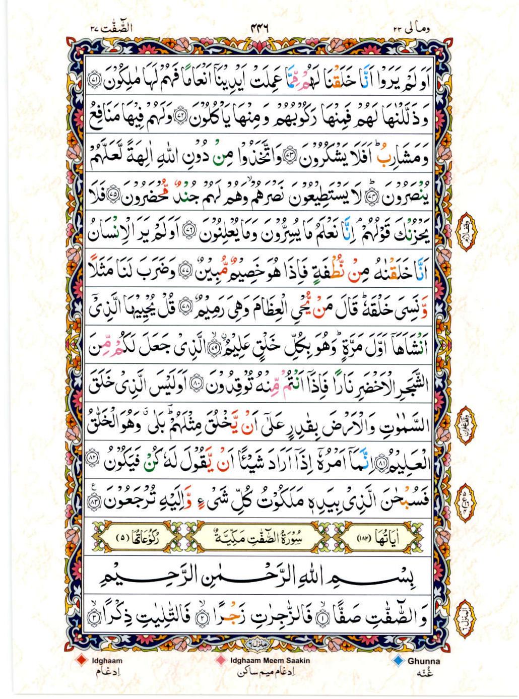 Read 15 Lines Color Coded Quran, Part / Chapter / Siparah 23 Page 446