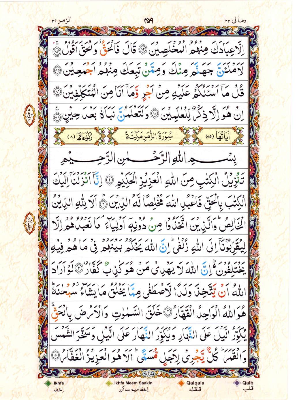 Read 15 Lines Color Coded Quran, Part / Chapter / Siparah 23 Page 459