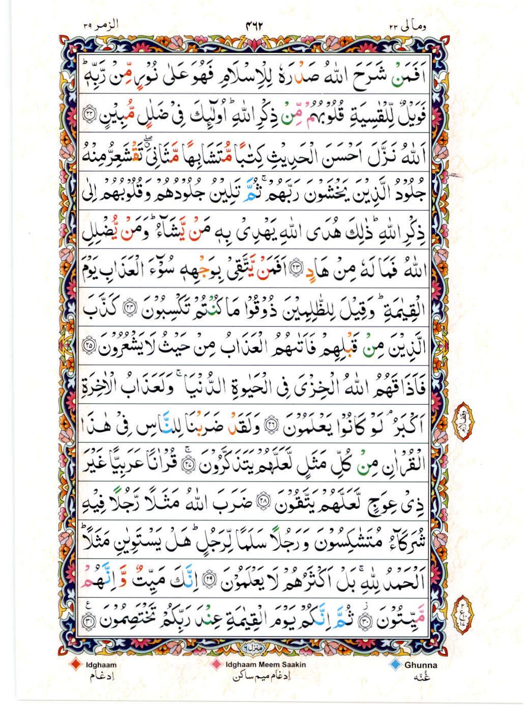 Read 15 Lines Color Coded Quran, Part / Chapter / Siparah 23 Page 462