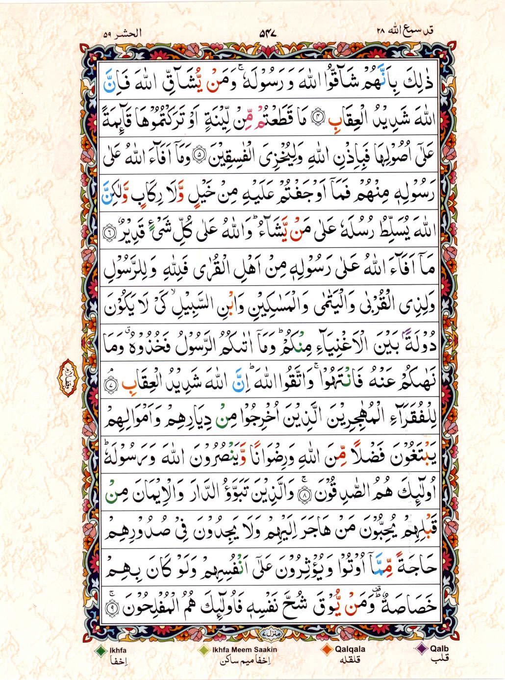 Read 15 Lines Color Coded Quran, Part / Chapter / Siparah 28 Page 547