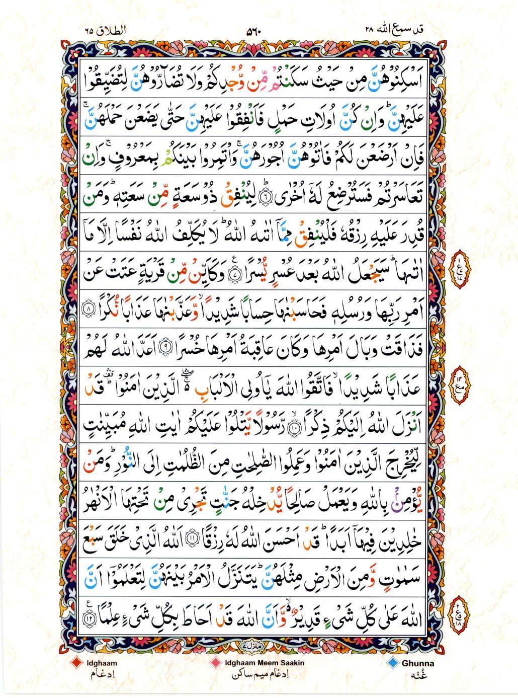 Read 15 Lines Color Coded Quran, Part / Chapter / Siparah 28 Page 560