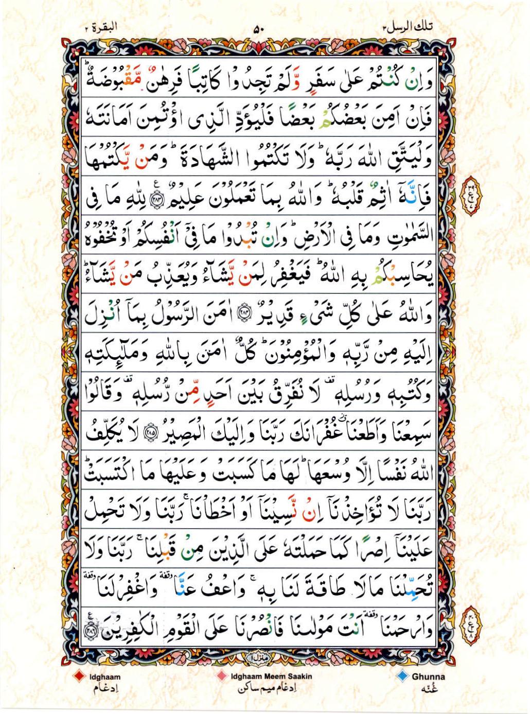 Read 15 Lines Color Coded Quran, Part / Chapter / Siparah 3 Page 50